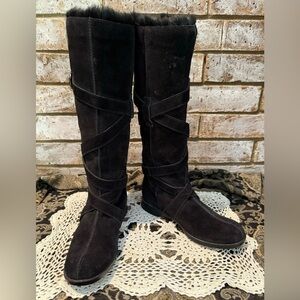 Hogan boots Black suede fur trim women's Size 37 US 6